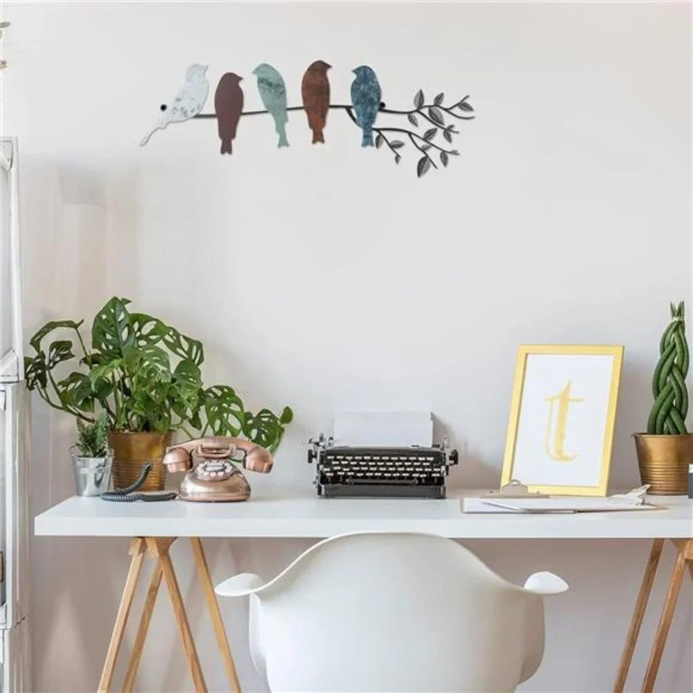 Ferraycle Metal Bird Wall Art - Birds on Branch with Leaves - Metal Sculpture